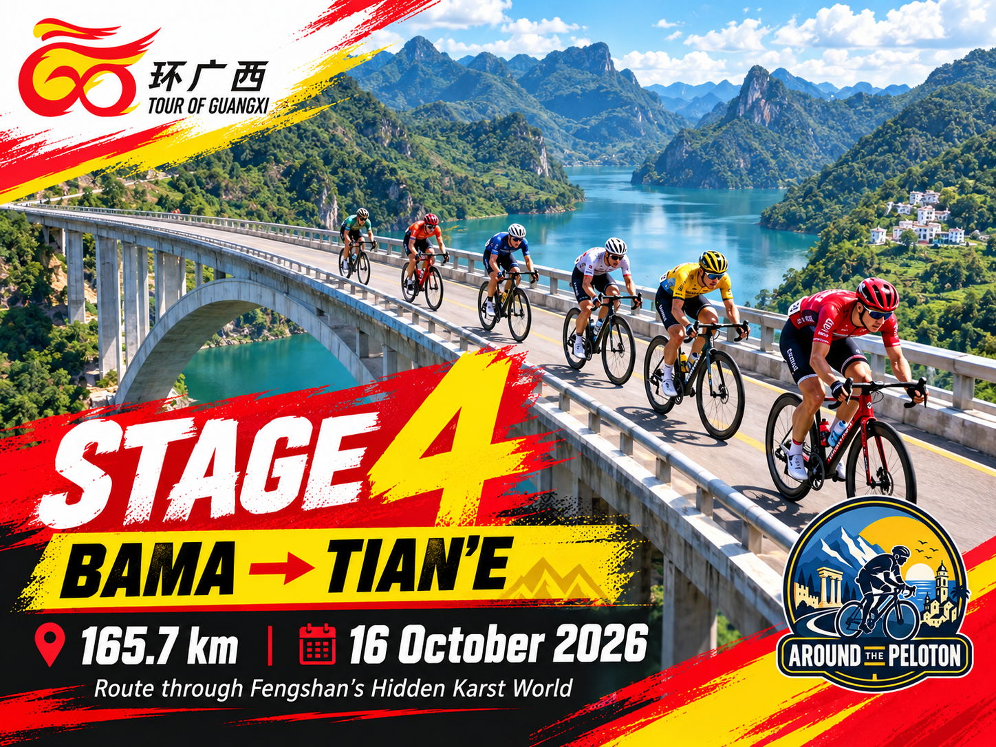 Tour of Guangxi 2026 Stage 4 – Bama → Tian’e · 165.7 km · 16 October 2026 | Route through Fengshan’s Hidden Karst World